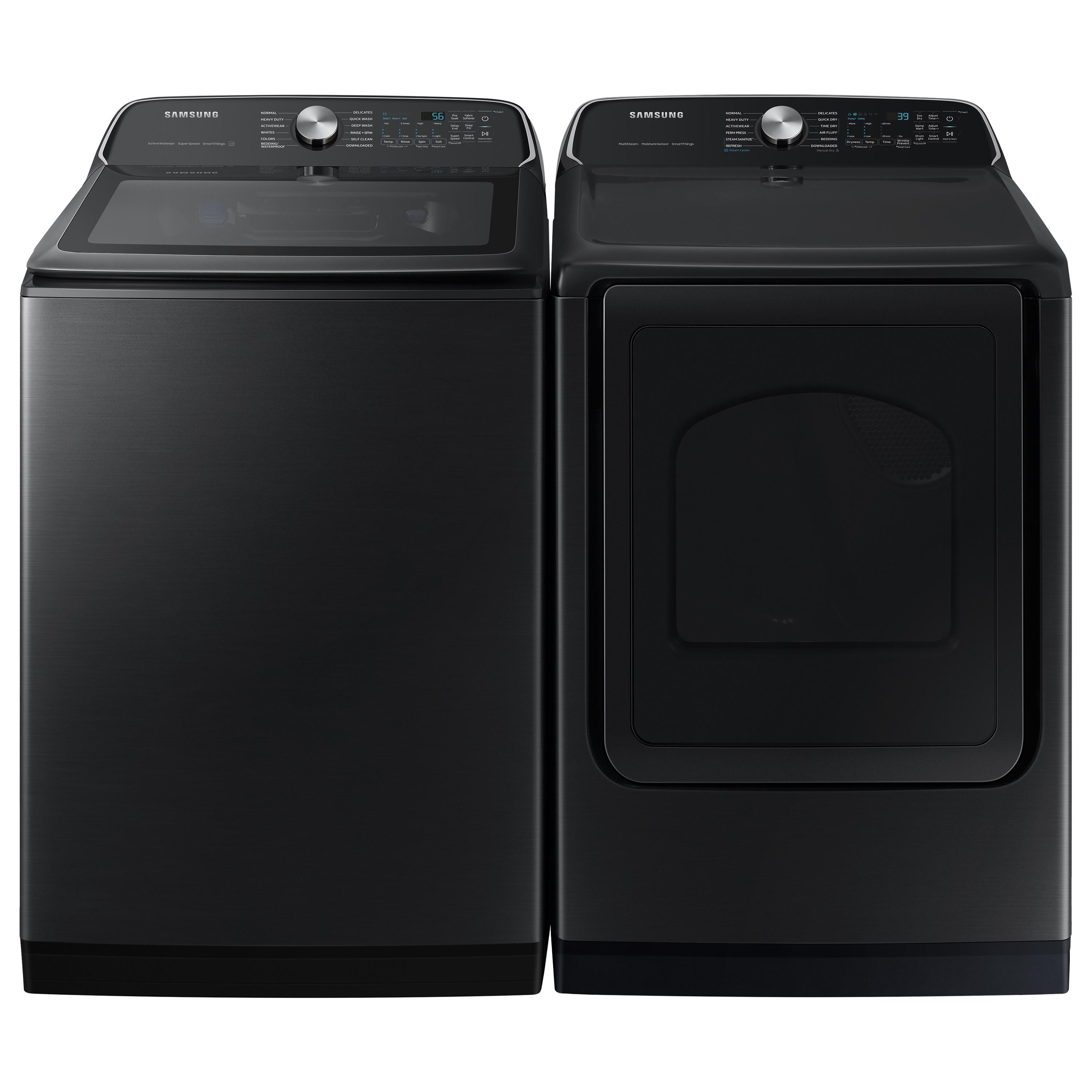 Rent to Own Samsung 5.5 cu. ft. Samsung Top Load Washer 7.4 cu. ft. Electric Steam Dryer Set Brushed Black at Aaron s today